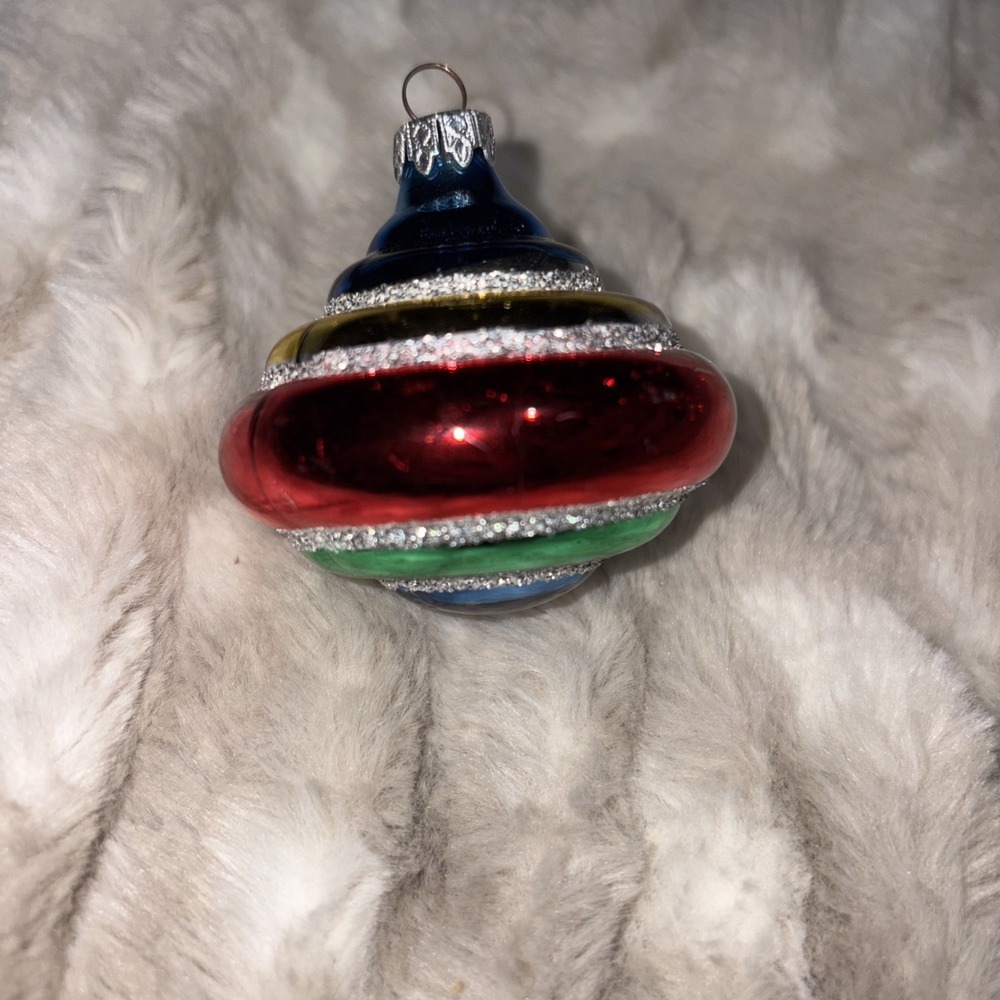 Vintage West Germany Blown Glass Christmas Ornament Spinning Top Holiday